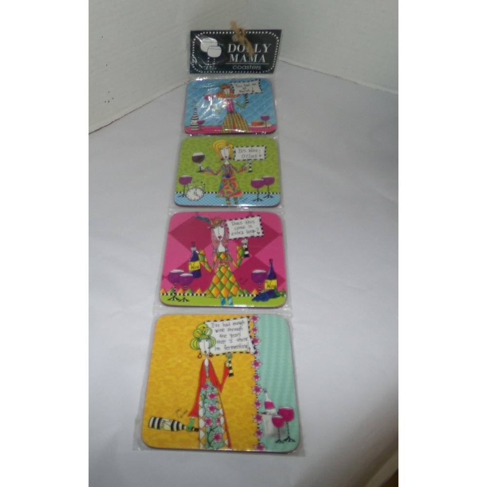 Dolly Mama by Joey Wine Coasters Set of 4 Cork Backed Whimsical Humor New